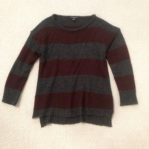 Grey and Burgundy Striped Sweater